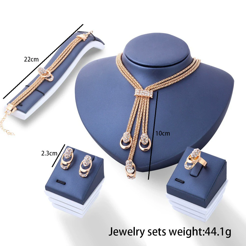 Jewelry Set Alloy Gold Plated Geometric Crystal Four Pieces Suit - Image 5