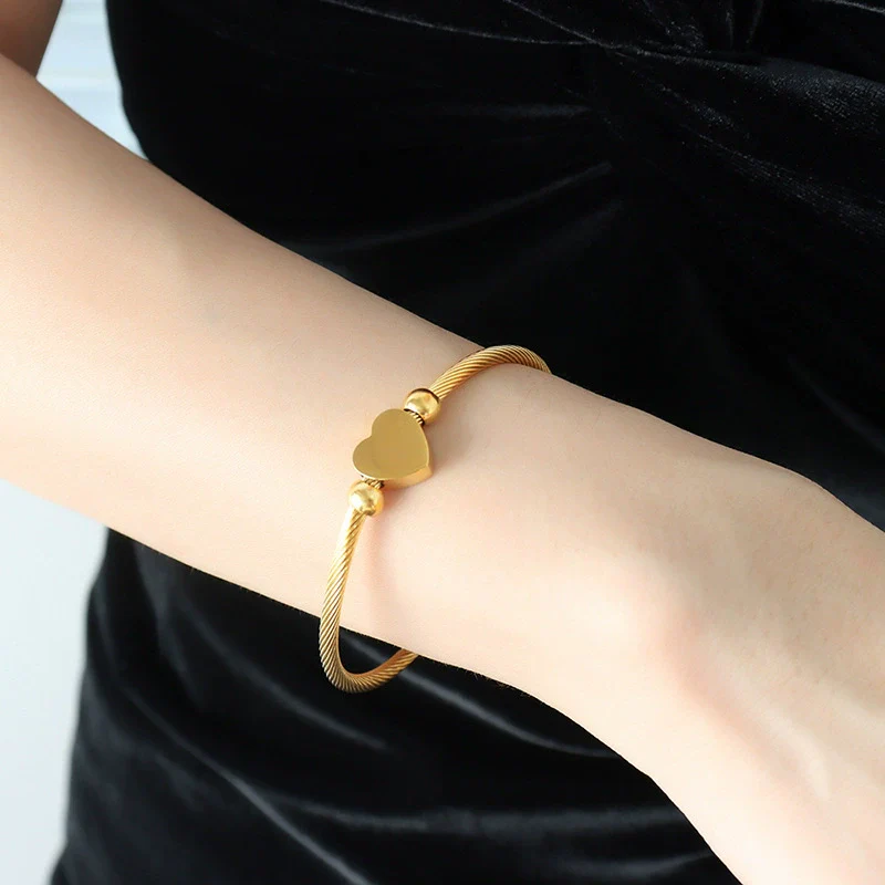 Jewelry Set Goldplated Titanium Steel Love Shape Adjustable Coil Bracelet And Ring - Image 7