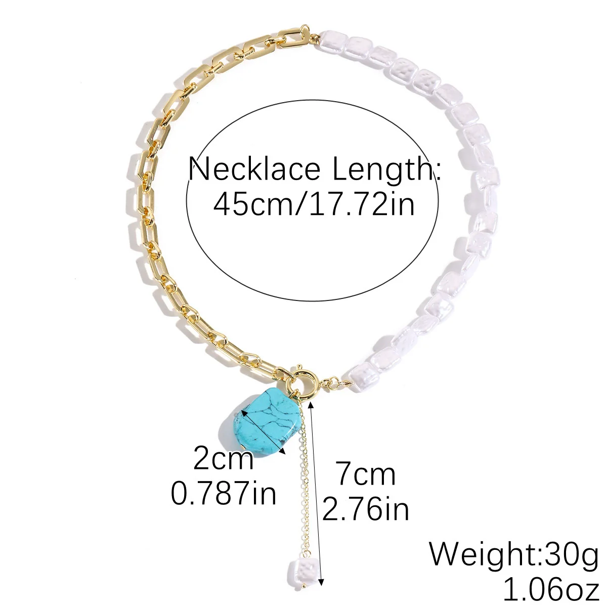 Jewelry Set Hiphop Style Ot Buckle Imitation Pearls Turquoise Heart Water Drop Bell Electroplating - Image 6