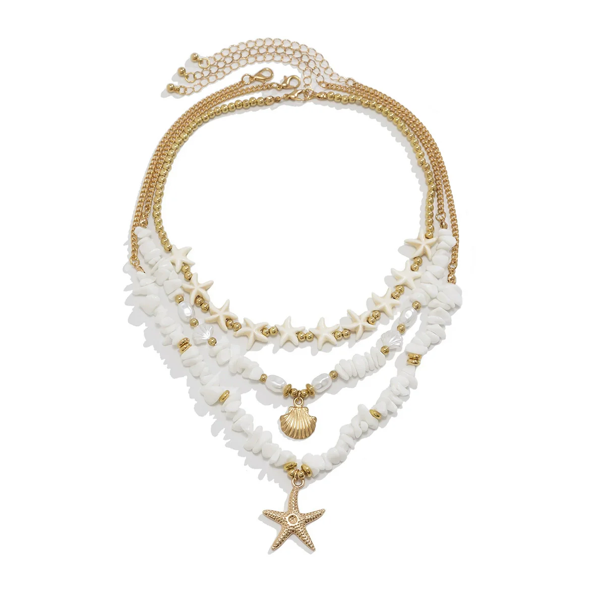 Jewelry Shell Beaded Clavicle Chain Alloy Imitation Pearl Geometric Starfish Electroplated Necklace For Women - Image 5