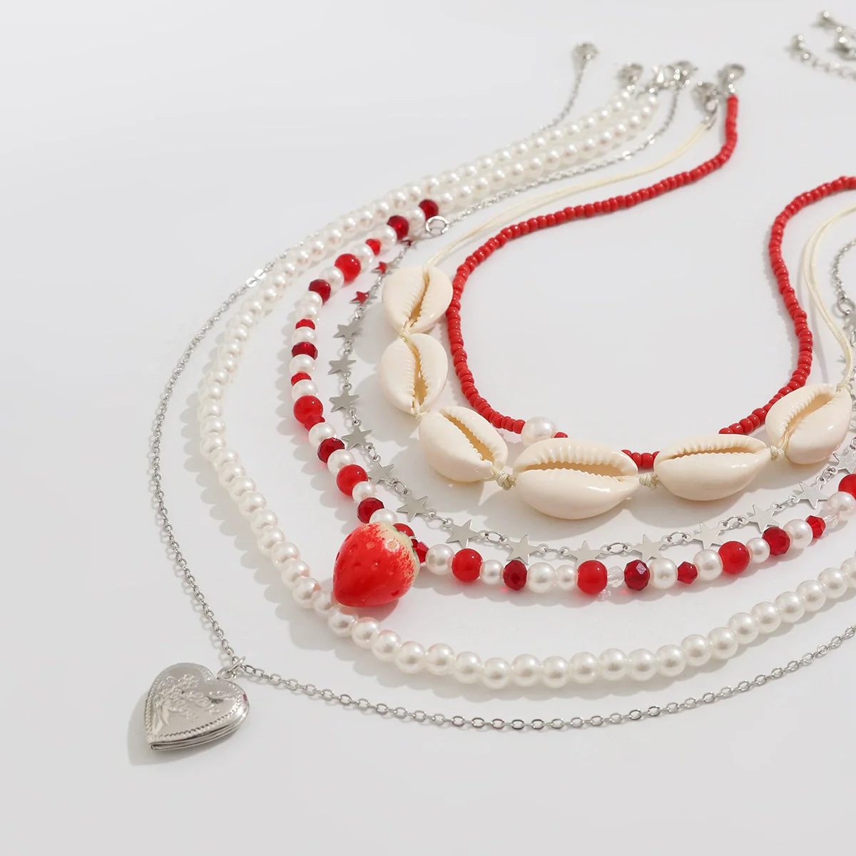 Jewelry Shell Heart Shaped Imitation Pearl Rice Beaded Ball Chain Necklace For Women Stacking Natural Style - Image 4