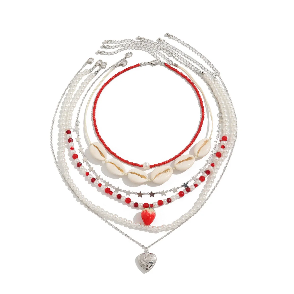 Jewelry Shell Heart Shaped Imitation Pearl Rice Beaded Ball Chain Necklace For Women Stacking Natural Style - Image 5