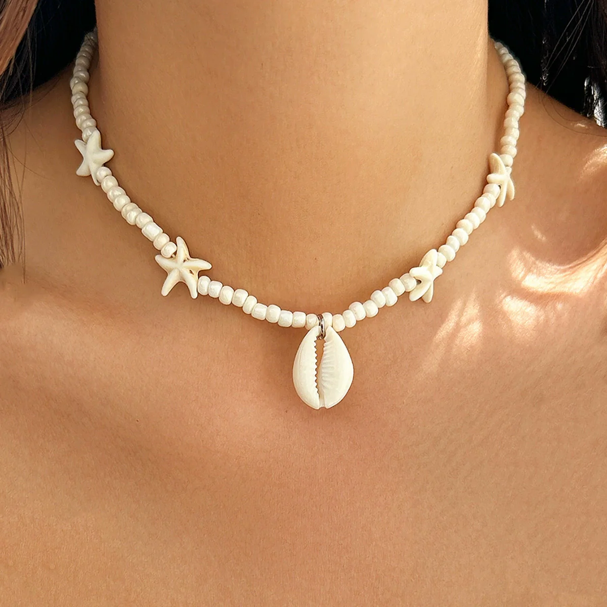 Jewelry Shell Plastic Resin Geometric Star Handmade Ball Chain Women's Necklace - Image 10