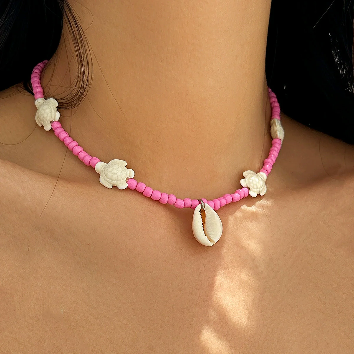 Jewelry Shell Plastic Resin Geometric Star Handmade Ball Chain Women's Necklace - Image 3
