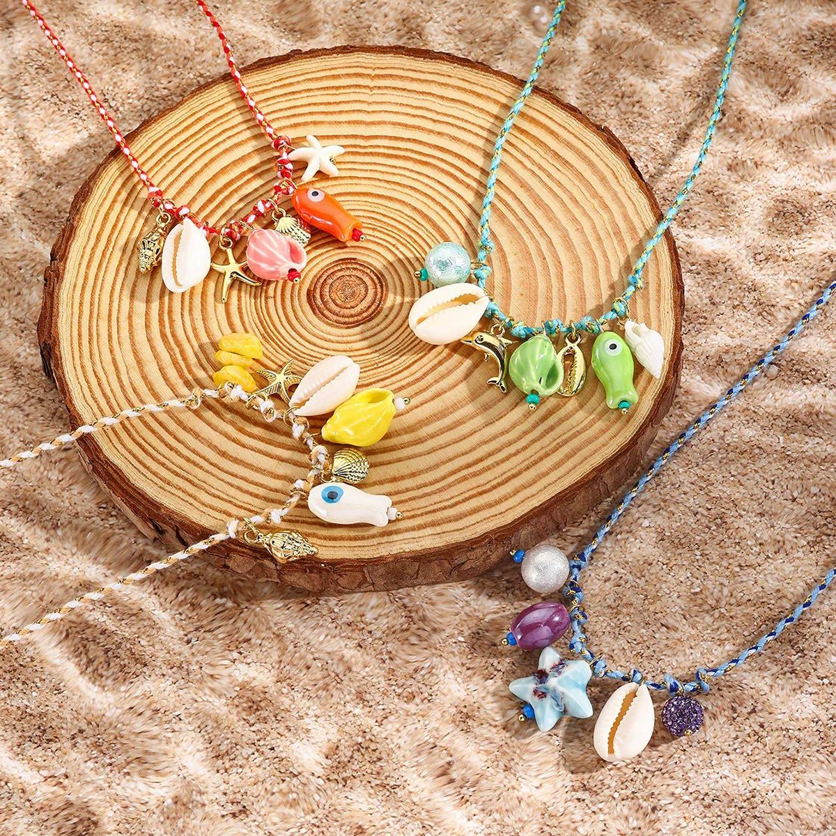 Jewelry Shell Starfish Ceramic Small Fish Pendant Hand Knitted Minimalist Women's Clavicle Chain Necklace