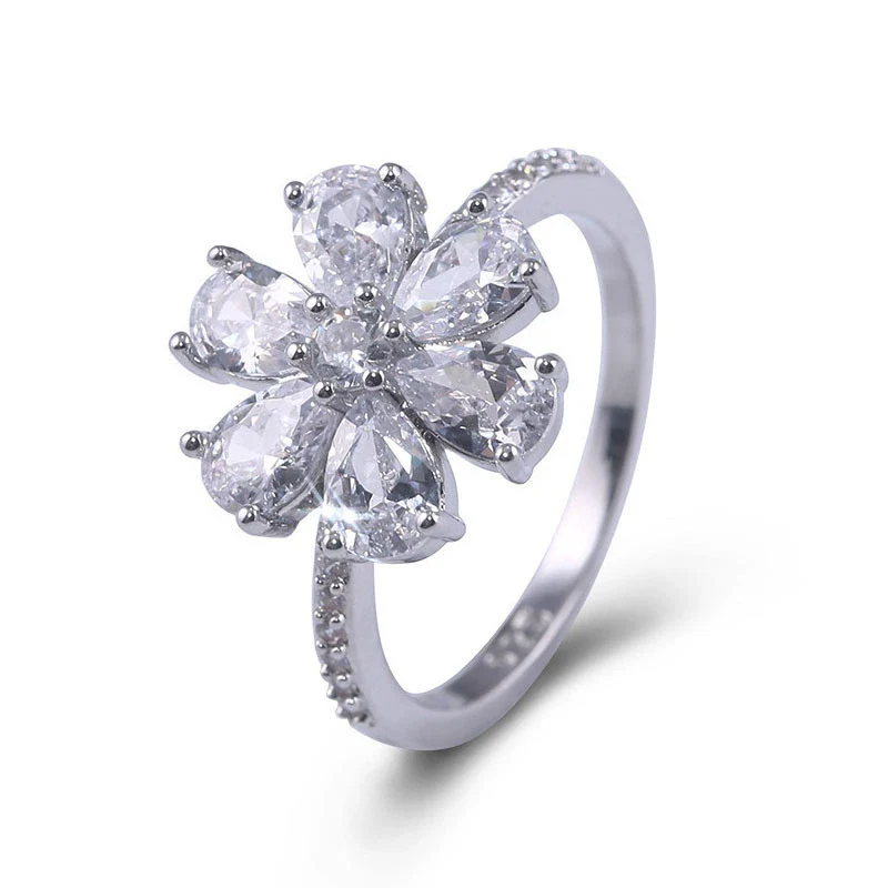 Jewelry Silver Drop Pearshaped Flower Snowflake Ring Electroplated Unisex - Image 5