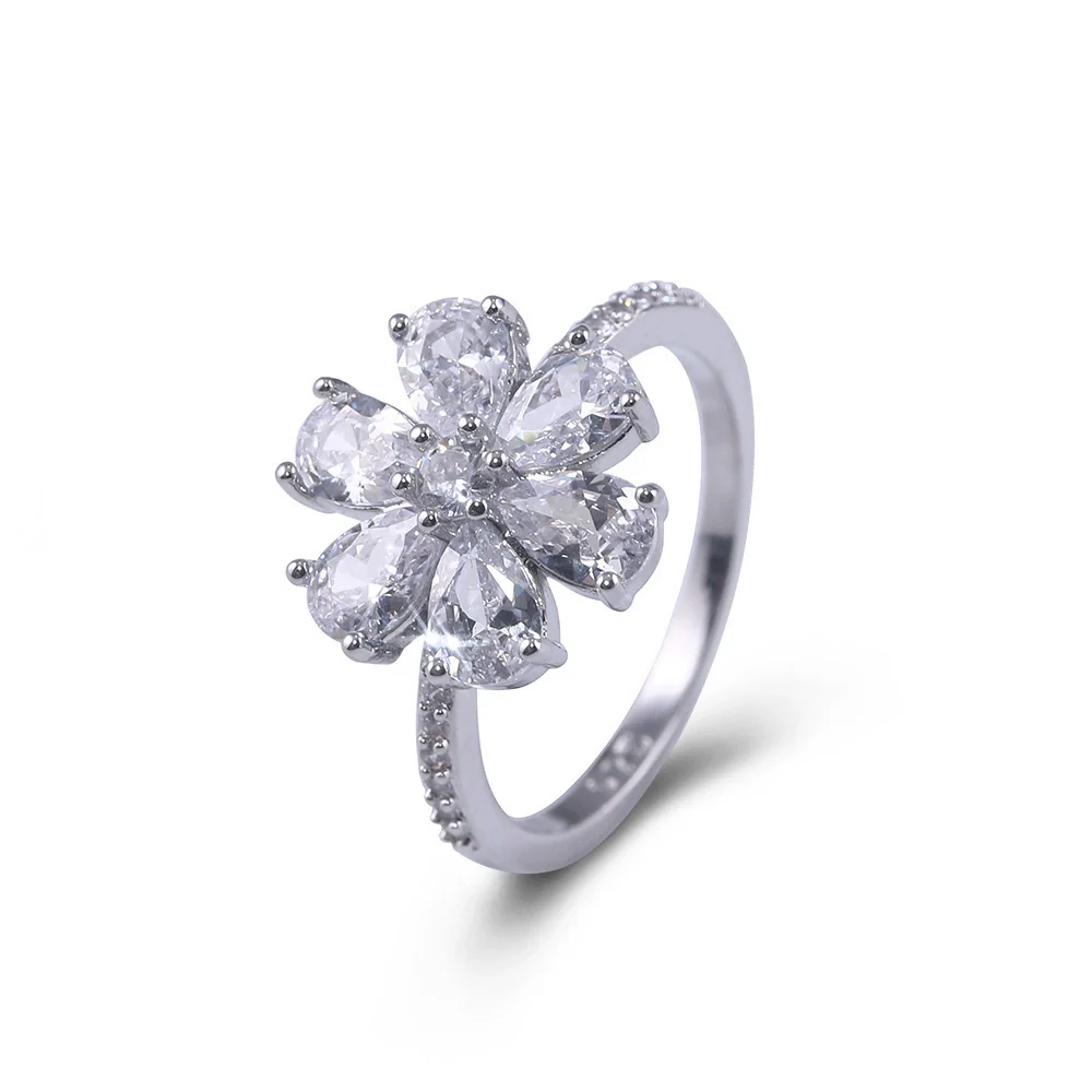 Jewelry Silver Drop Pearshaped Flower Snowflake Ring Electroplated Unisex - Image 6