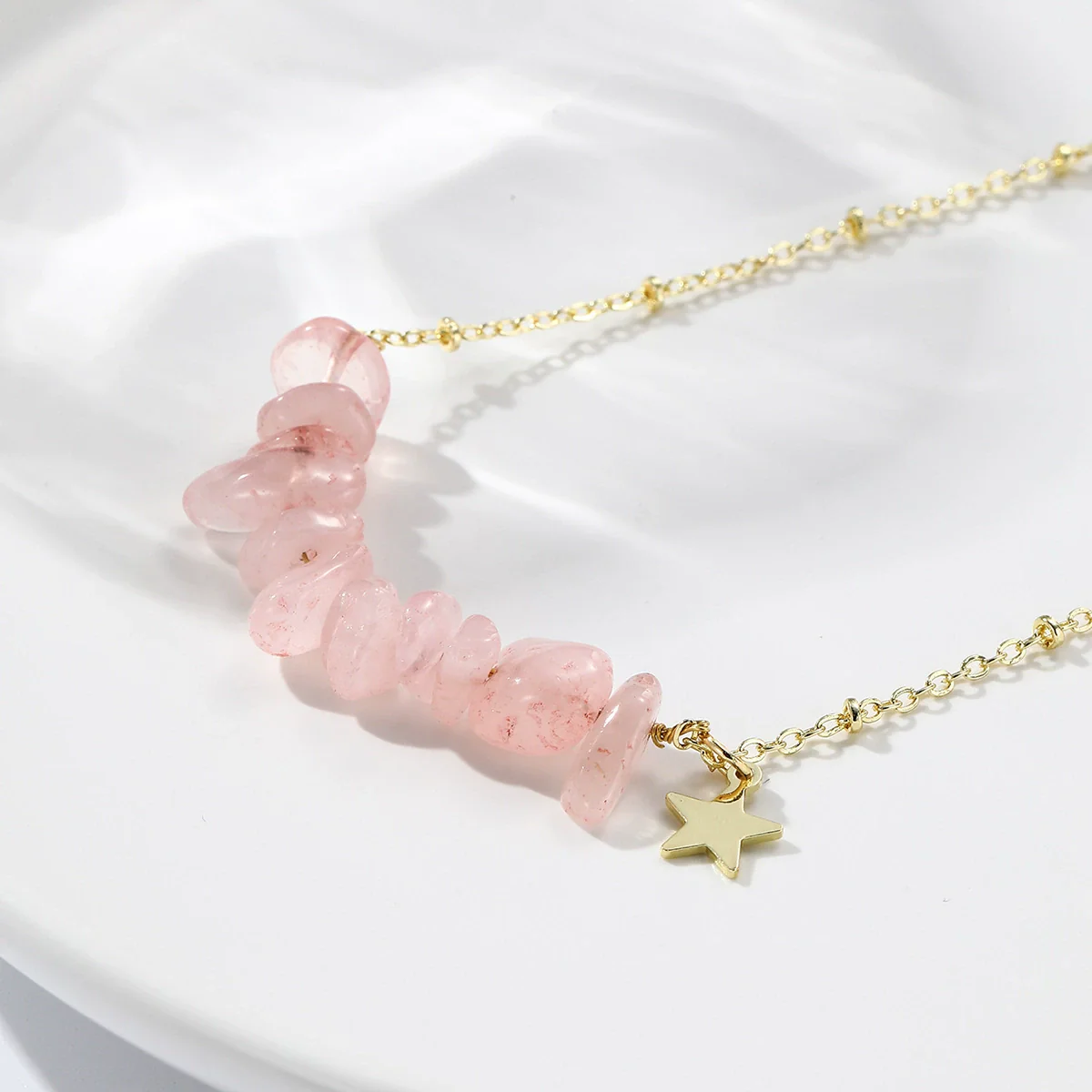 Jewelry Simple Exquisite Women's Allmatch Natural Stone Pendant Necklace With Geometric Style And Ball Chain Electroplated - Image 2