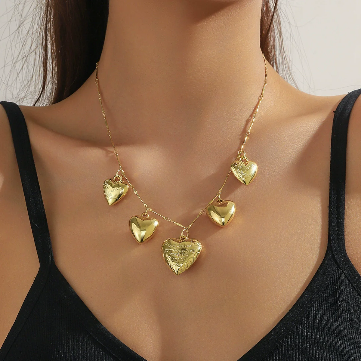 Jewelry Single Layer Multi Pendant Love Necklace Zinc Alloy Heart Shape Flower Geometric Electroplating For Women