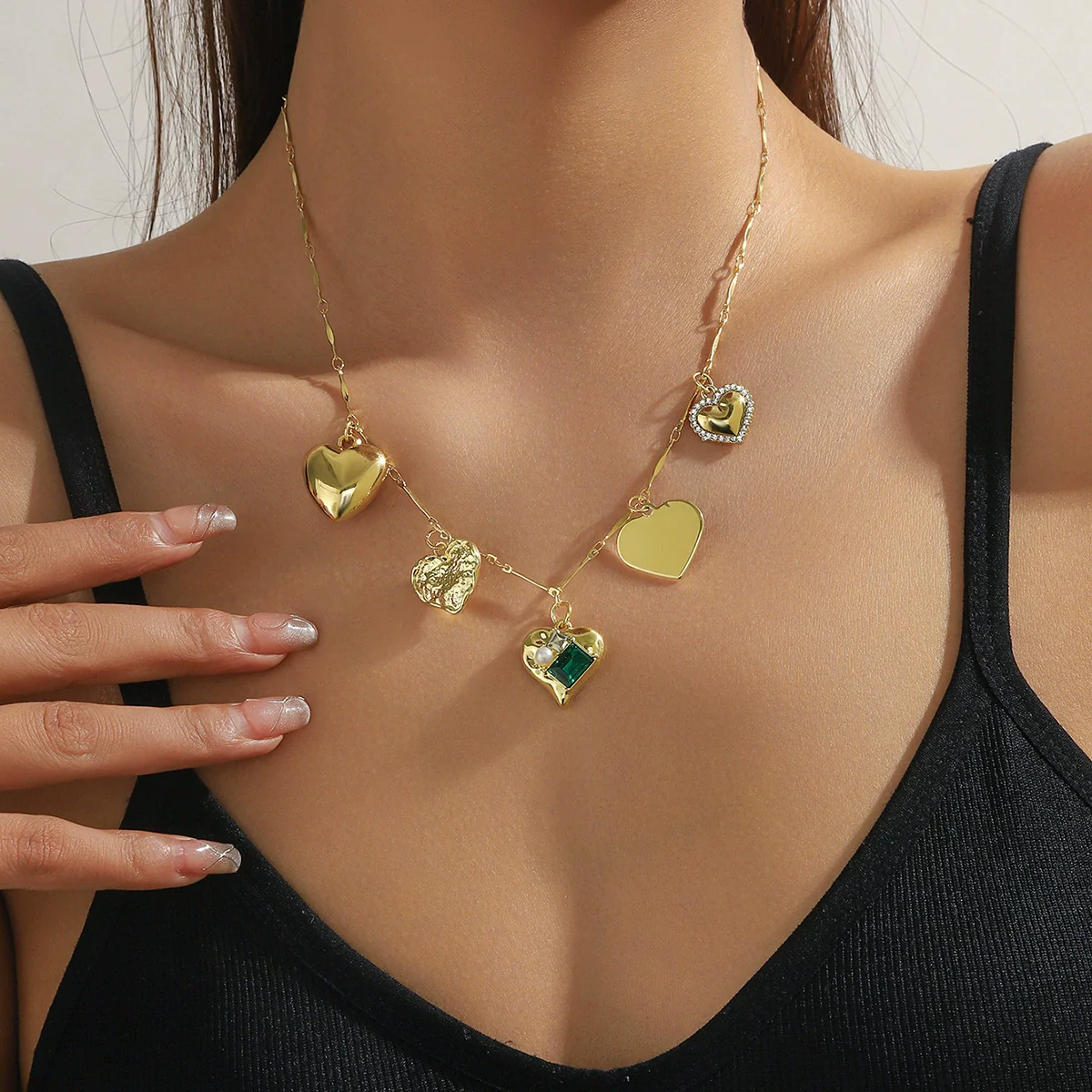 Jewelry Single Layer Multi Pendant Love Necklace Zinc Alloy Heart Shape Flower Geometric Electroplating For Women - Image 2