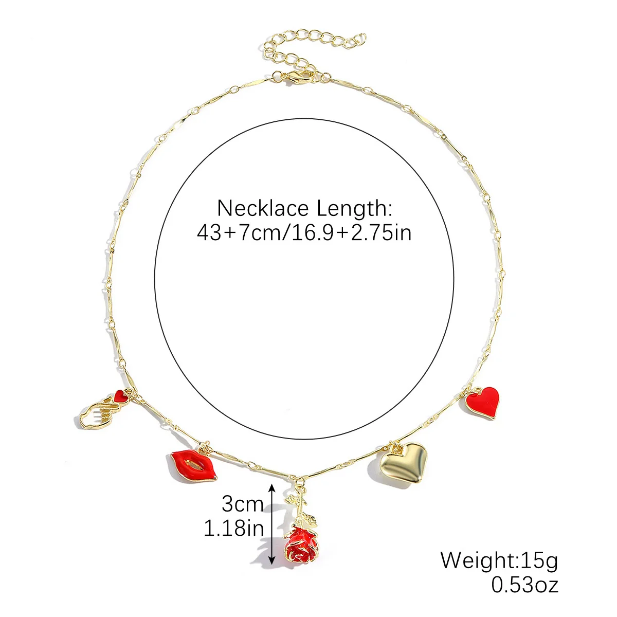 Jewelry Single Layer Multi Pendant Love Necklace Zinc Alloy Heart Shape Flower Geometric Electroplating For Women - Image 8