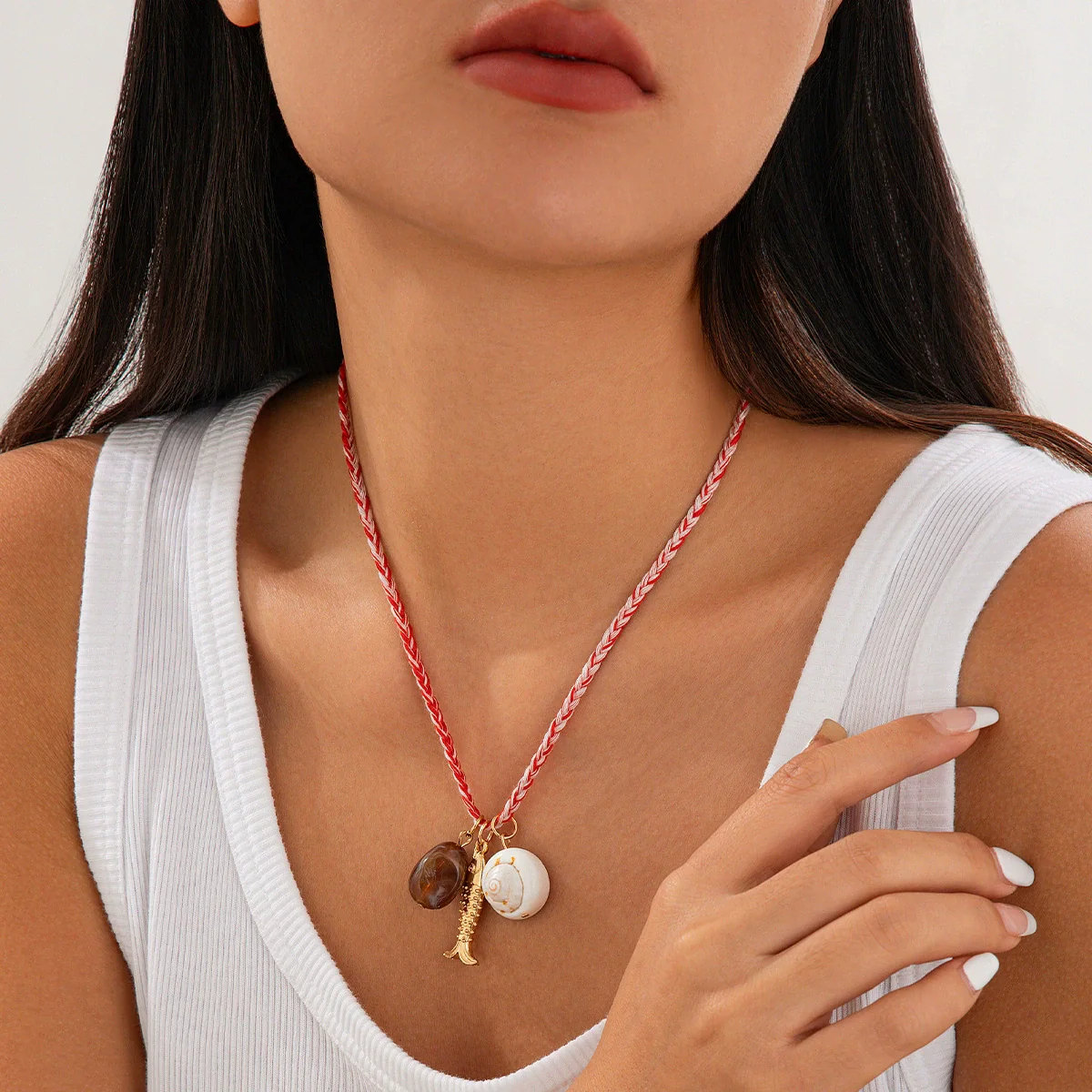 Jewelry Small Fish Shell Pendant Clavicle Chain Stacked Wear Rice Beads Alloy Animal Zodiac Electroplated Necklace For Women - Image 3