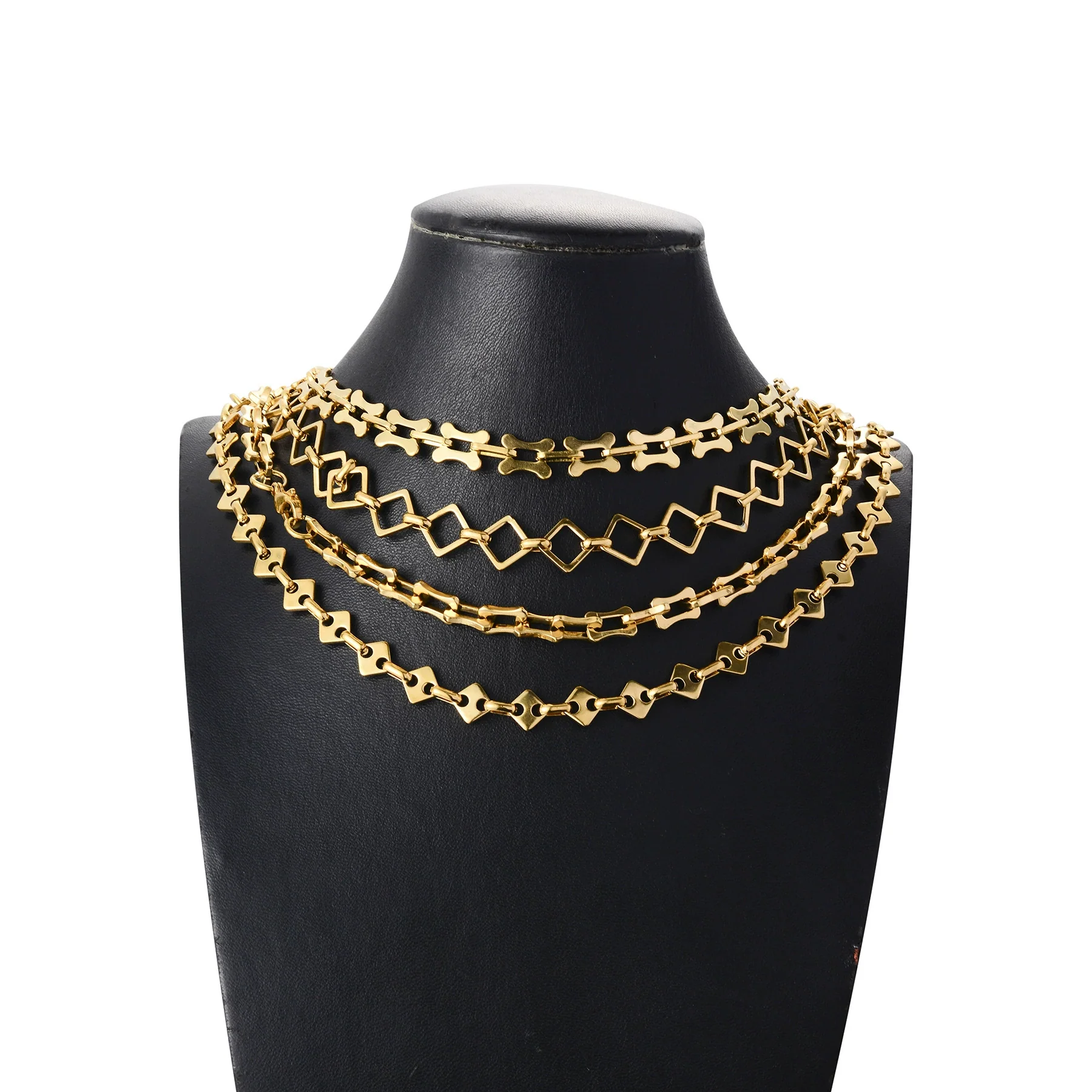 Jewelry Square Bean Shape Stainless Steel Chain Bracelet Anklet 18K Gold Plated Handmade Material - Image 3