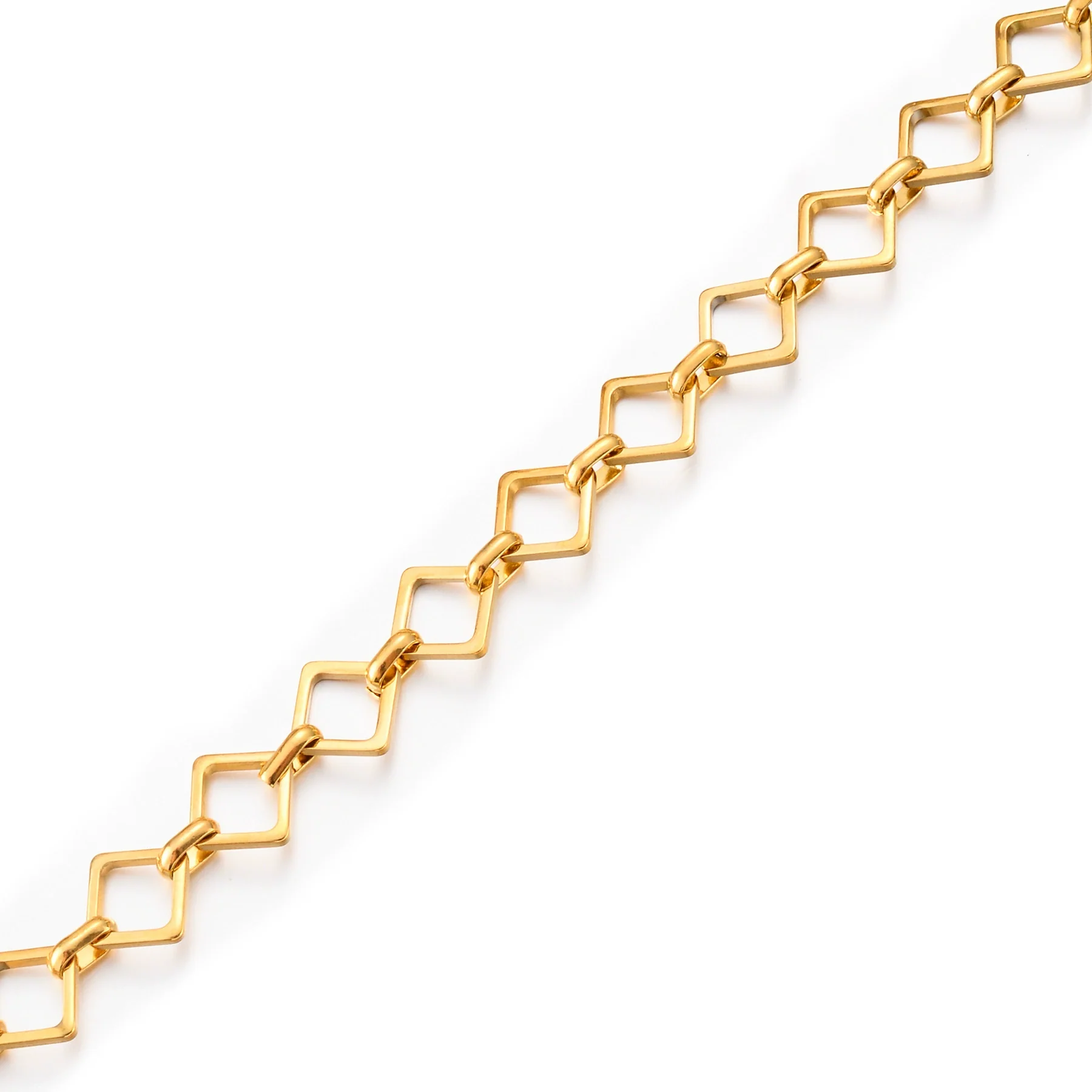 Jewelry Square Bean Shape Stainless Steel Chain Bracelet Anklet 18K Gold Plated Handmade Material - Image 7