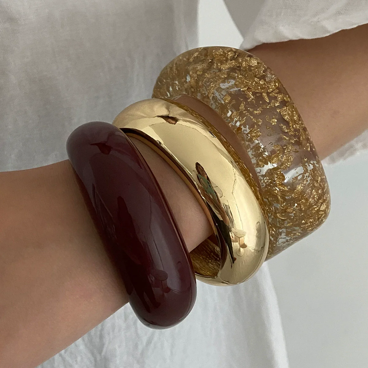 Jewelry Stacked Style Polygonal Transparent Resin Handmade Geometric Arc Open Bracelet For Women