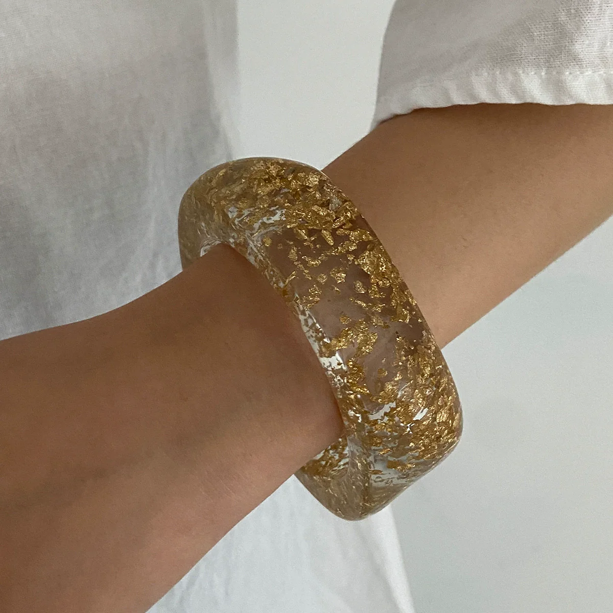 Jewelry Stacked Style Polygonal Transparent Resin Handmade Geometric Arc Open Bracelet For Women - Image 6