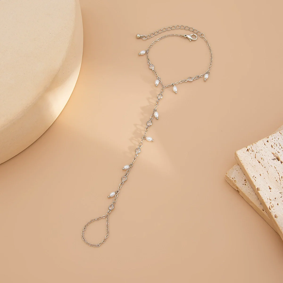 Jewelry Stacking Style Alloy Open Bracelet With Imitation Pearl Tassel Electroplated Geometric Design - Image 9
