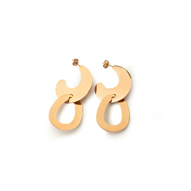 Jewelry Stainless Steel Antique Style Geometric Ushaped Crescent Oval Stitching Electroplated Earrings - Image 5