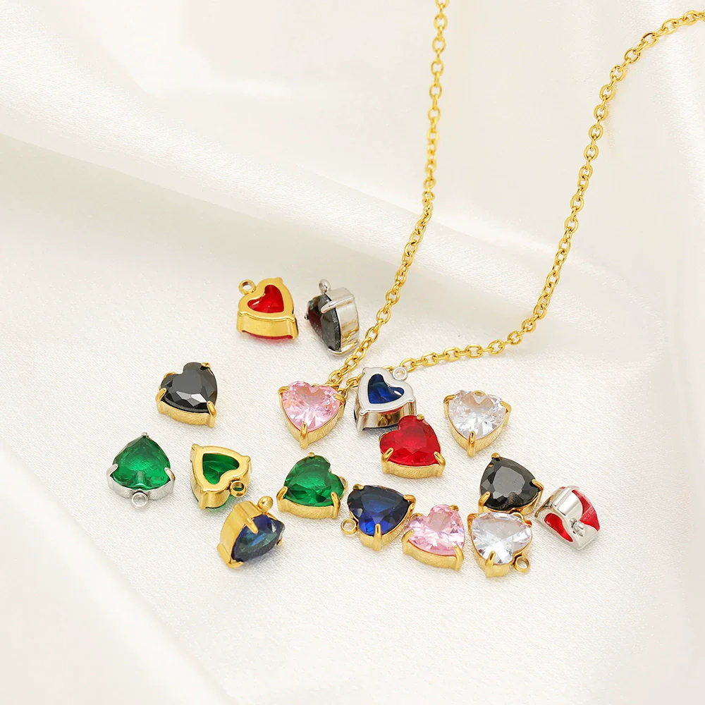 Jewelry Stainless Steel Artificial Crystal Heart Inlay Pendant For Necklace Bracelet Earrings - Image 4