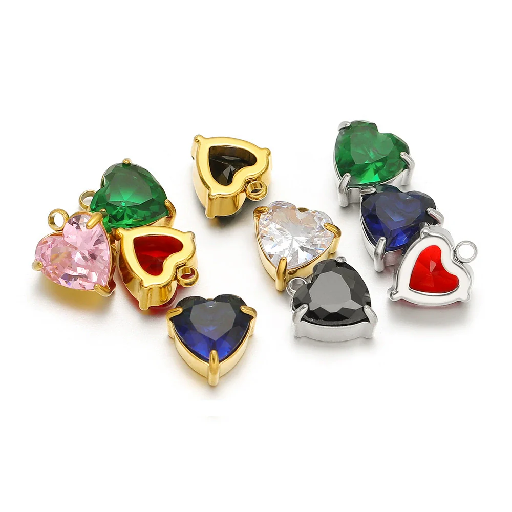 Jewelry Stainless Steel Artificial Crystal Heart Inlay Pendant For Necklace Bracelet Earrings - Image 5