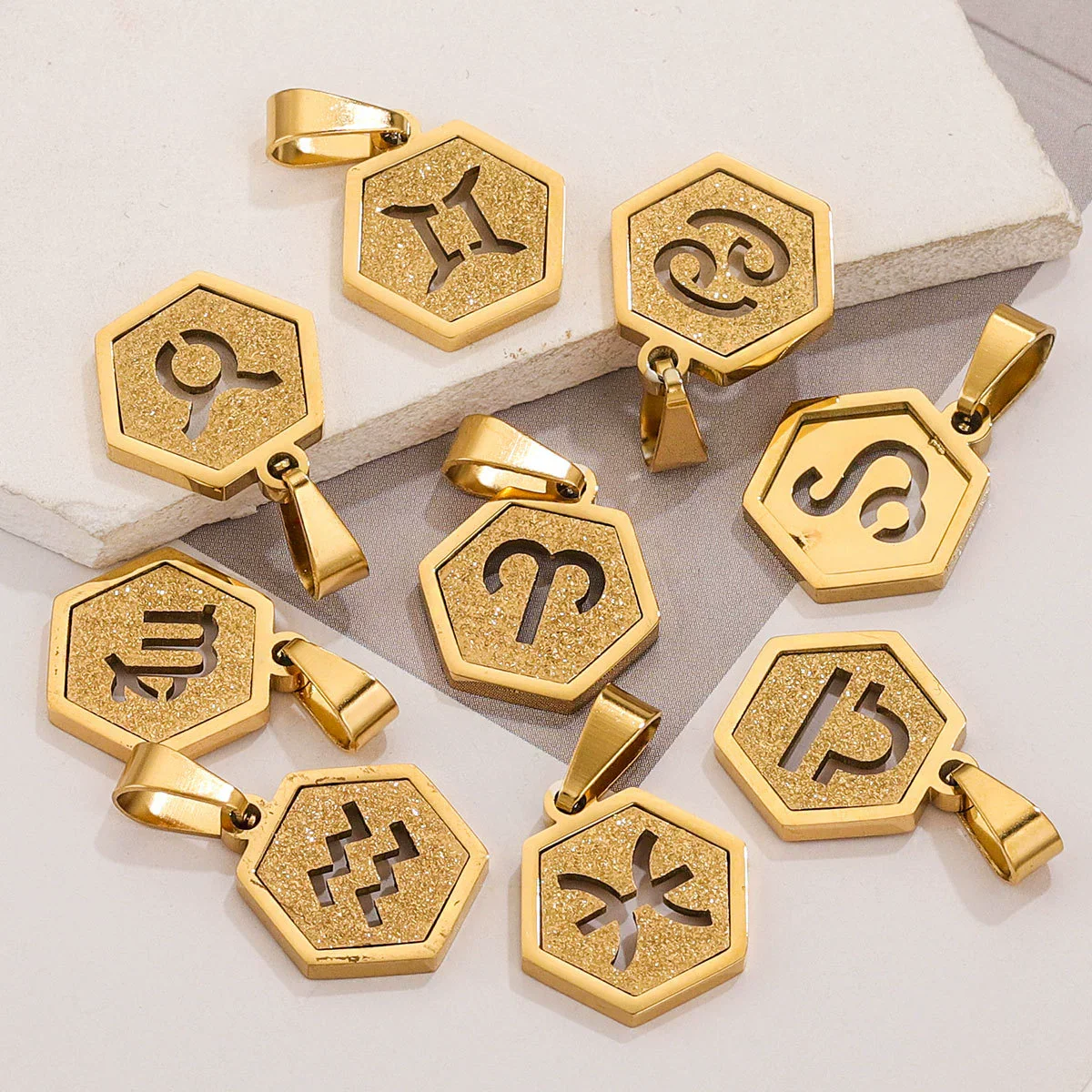 Jewelry Stainless Steel Constellation Hexagonal Square Electroplating Pendant - Image 3