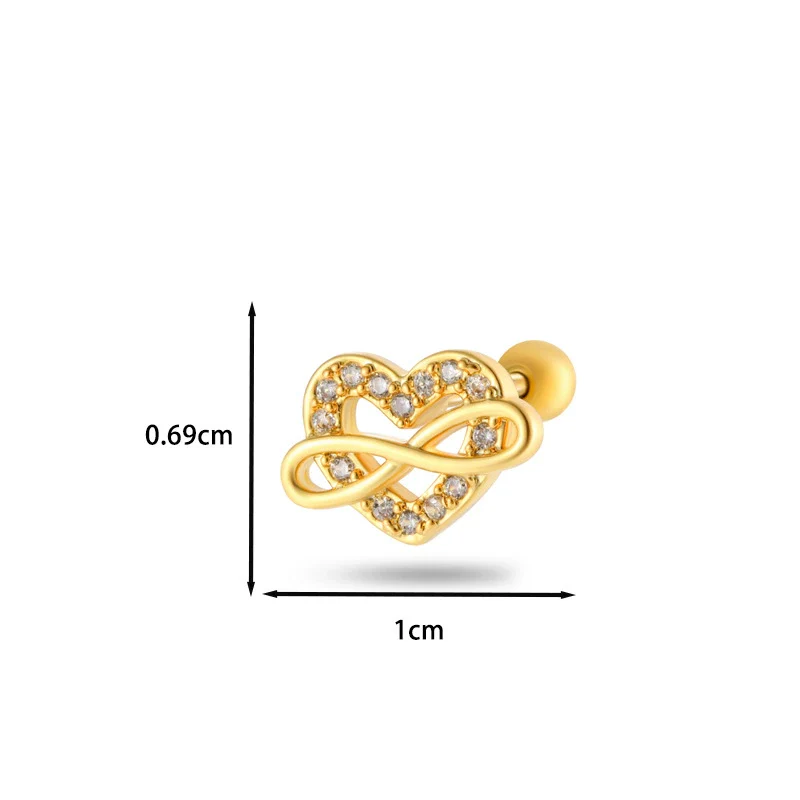 Jewelry Stainless Steel Copper Inlaid Zircon Heart Shaped Electroplated Women's Ear Bone Nail - Image 20