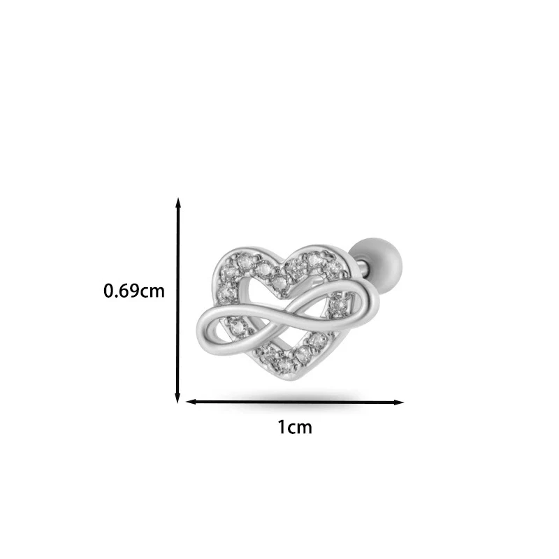 Jewelry Stainless Steel Copper Inlaid Zircon Heart Shaped Electroplated Women's Ear Bone Nail - Image 21