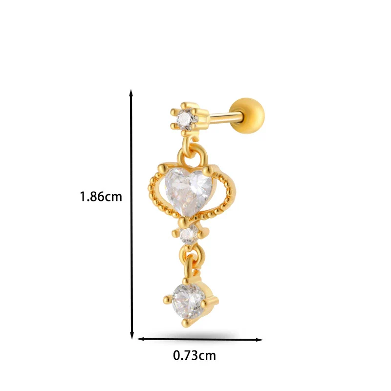 Jewelry Stainless Steel Copper Inlaid Zircon Heart Shaped Electroplated Women's Ear Bone Nail - Image 24