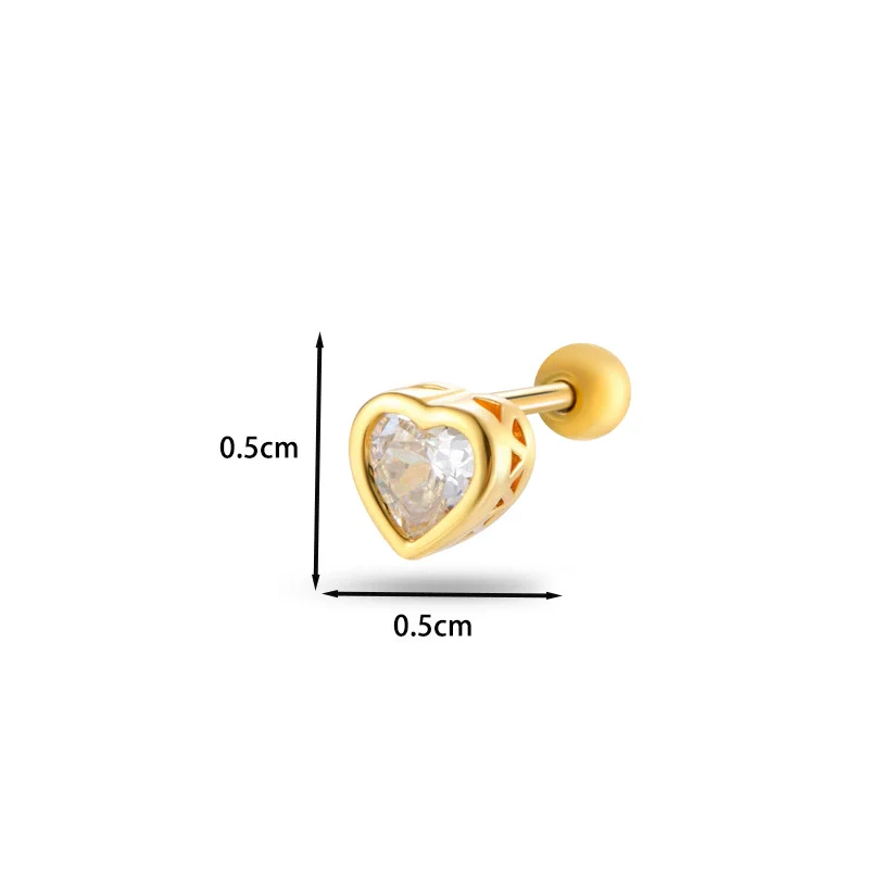 Jewelry Stainless Steel Copper Inlaid Zircon Heart Shaped Electroplated Women's Ear Bone Nail - Image 8