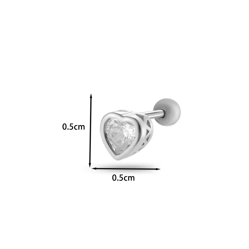Jewelry Stainless Steel Copper Inlaid Zircon Heart Shaped Electroplated Women's Ear Bone Nail - Image 9