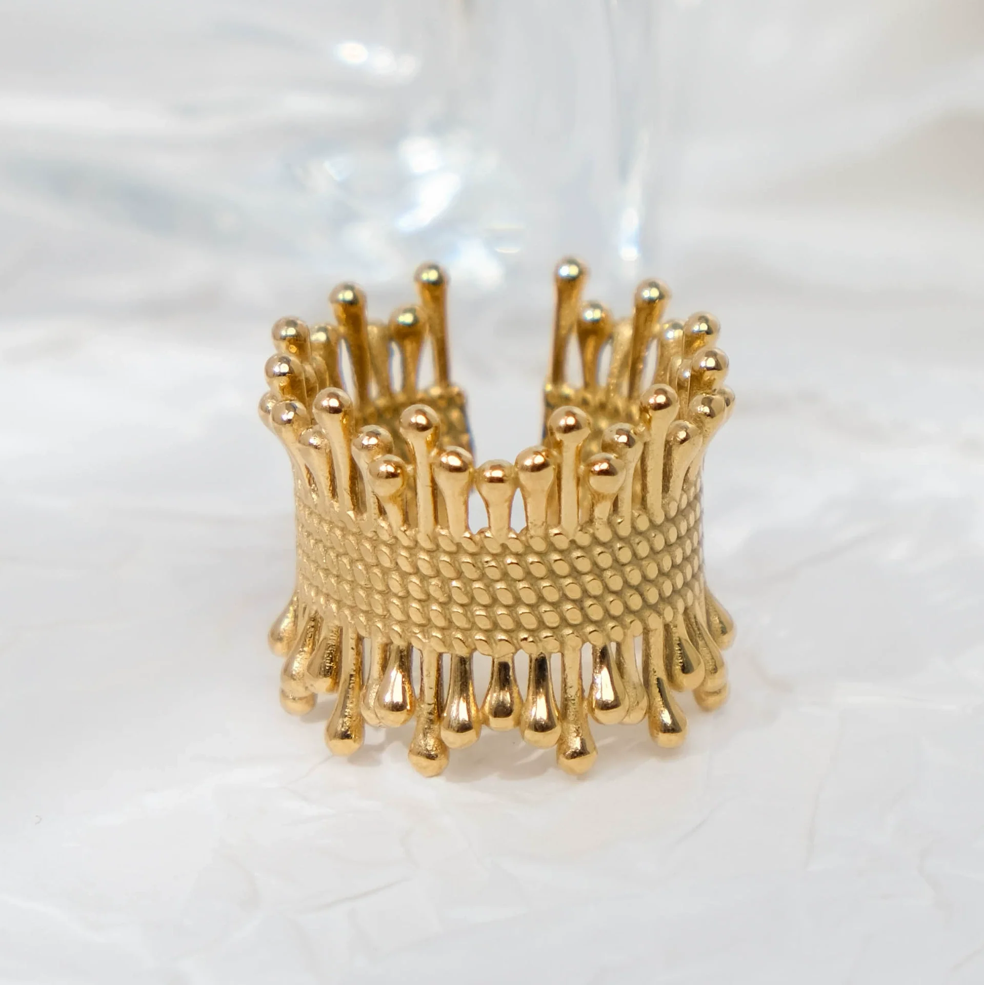 Jewelry Stainless Steel Cshaped Retro Pleated Irregular Hollow Opening Electroplated Geometric Ring For Women - Image 3