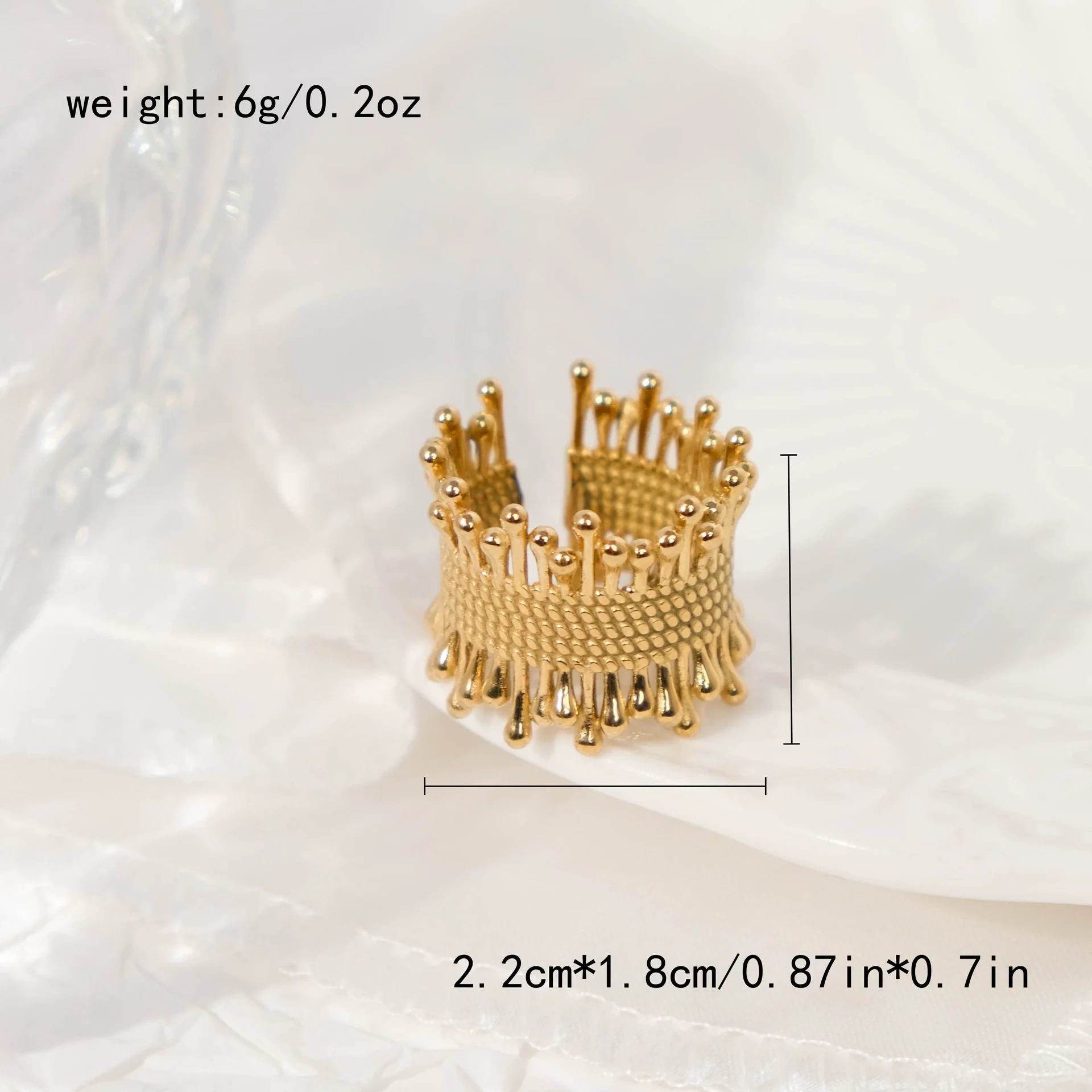 Jewelry Stainless Steel Cshaped Retro Pleated Irregular Hollow Opening Electroplated Geometric Ring For Women - Image 6