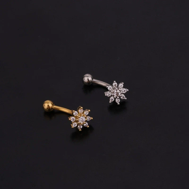 Jewelry Stainless Steel Curved Rod Snail Earring With Zircon And Flower Design - Image 3
