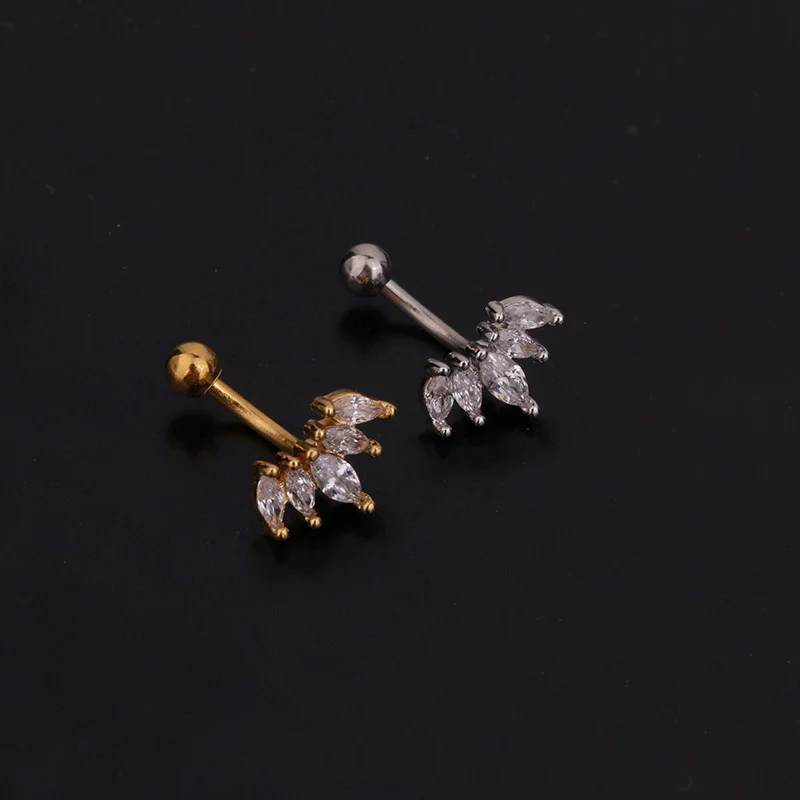 Jewelry Stainless Steel Curved Rod Snail Earring With Zircon And Flower Design - Image 4