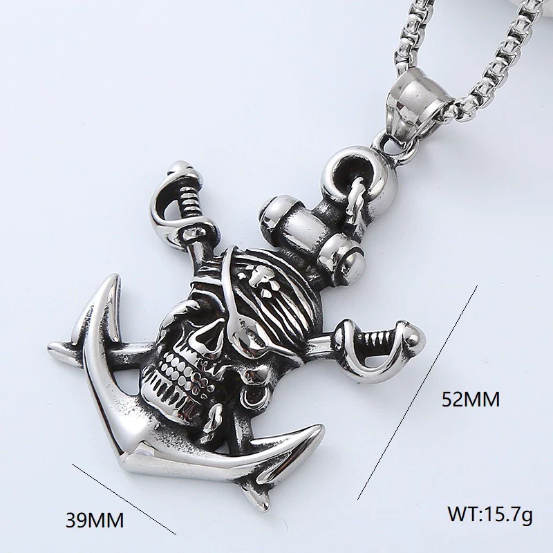 Jewelry Stainless Steel Geometric Anchor Skull Punk Hiphop Street Style Polishing Necklace - Image 12