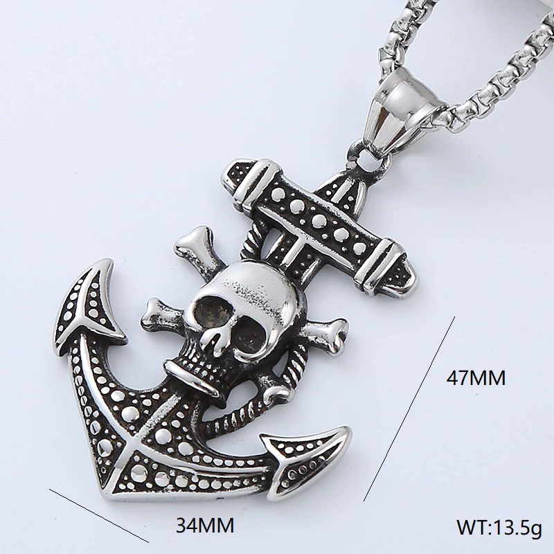 Jewelry Stainless Steel Geometric Anchor Skull Punk Hiphop Street Style Polishing Necklace - Image 6