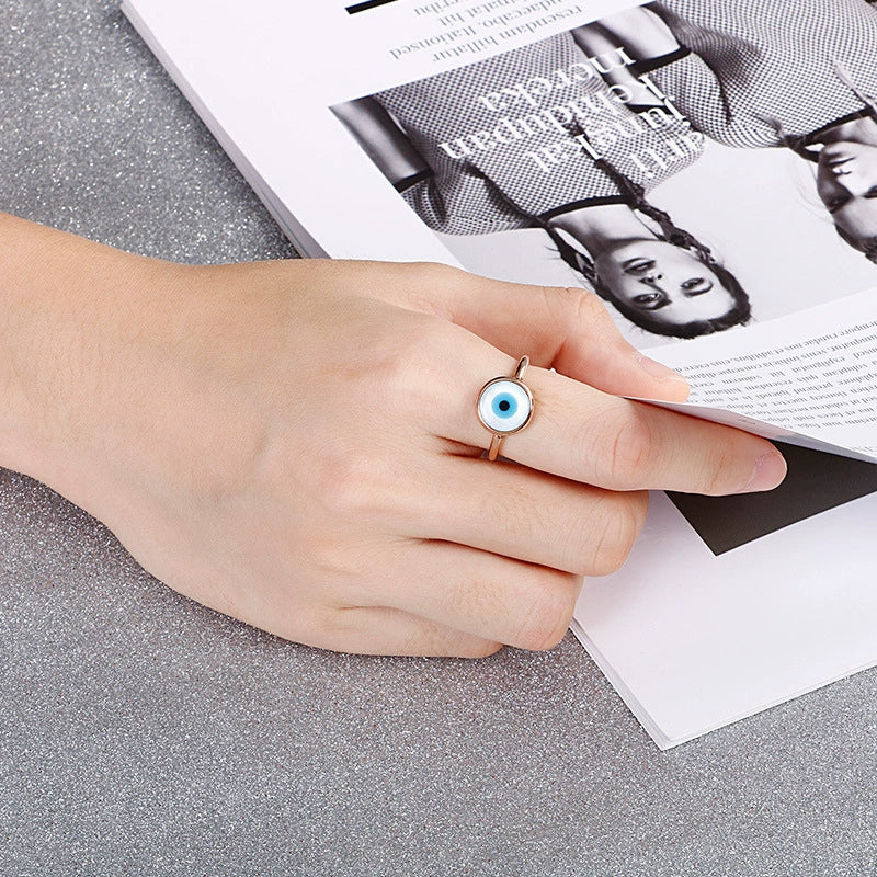 Jewelry Stainless Steel Geometric Blue Eyes Devil's Eye Angel Eyes Women's Ring - Image 2