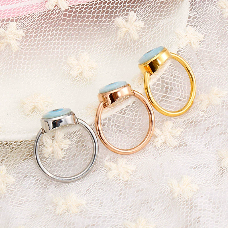 Jewelry Stainless Steel Geometric Blue Eyes Devil's Eye Angel Eyes Women's Ring - Image 4