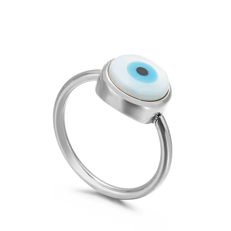 Jewelry Stainless Steel Geometric Blue Eyes Devil's Eye Angel Eyes Women's Ring - Image 8