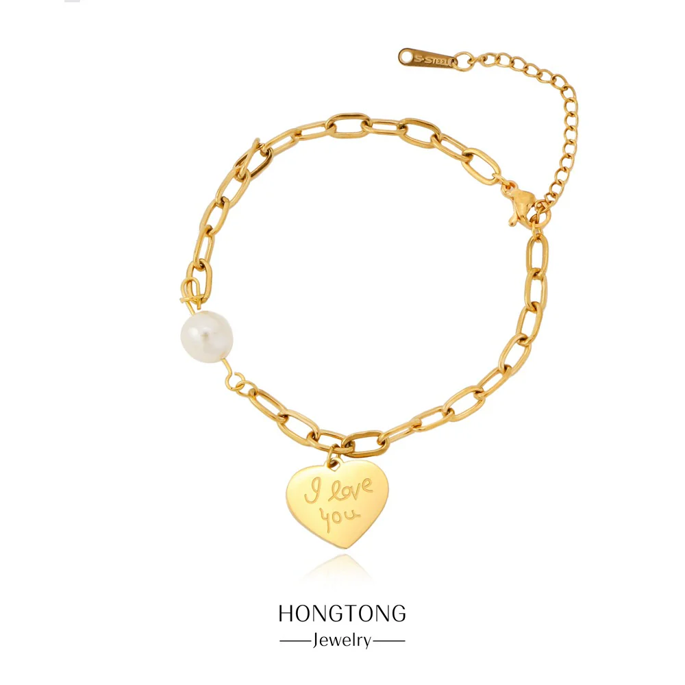 Jewelry Stainless Steel Geometric Peach Heart Electroplated Bracelet For Women And Unisex