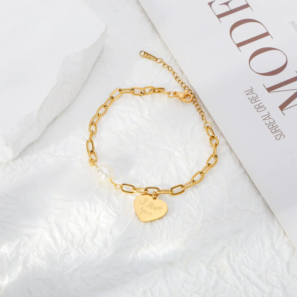 Jewelry Stainless Steel Geometric Peach Heart Electroplated Bracelet For Women And Unisex - Image 3