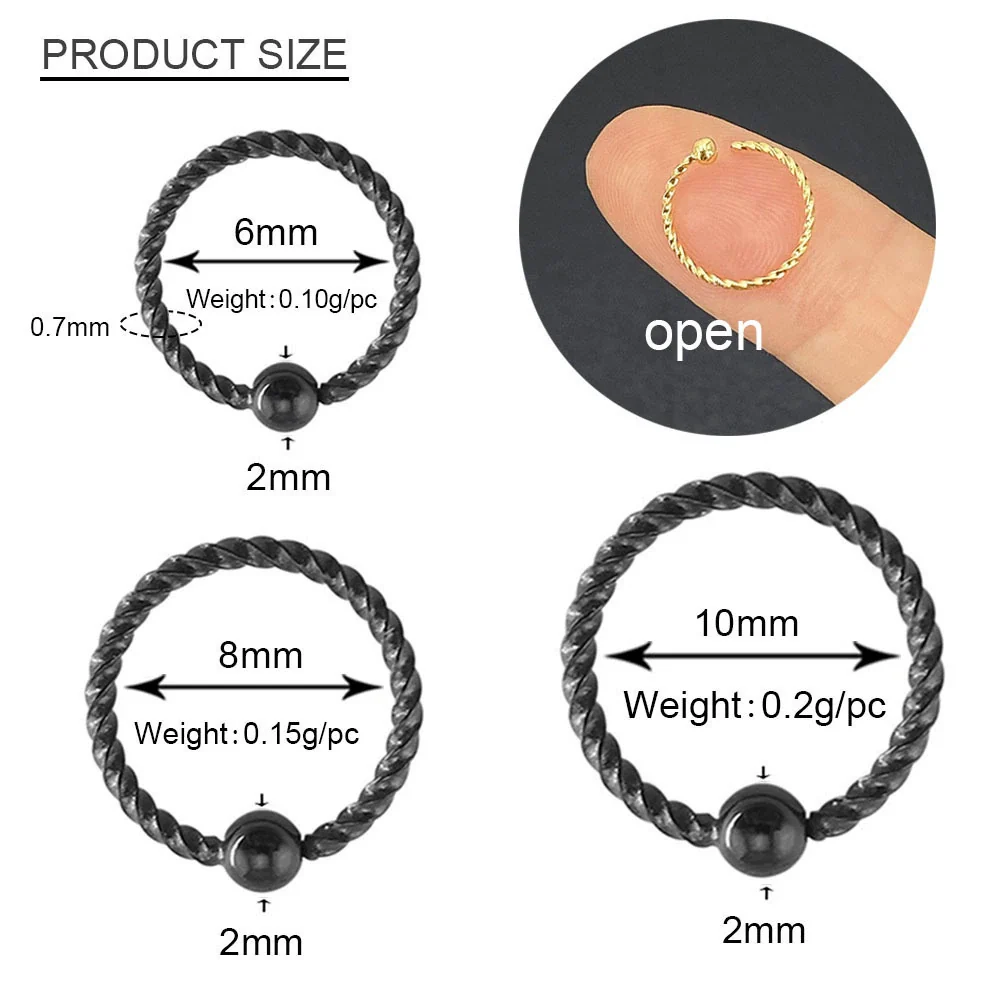 Jewelry Stainless Steel Geometric Threaded Ball Nose Ring Open Ear Ring Universal Hoop Earrings Piercing Electroplated Unisex - Image 2