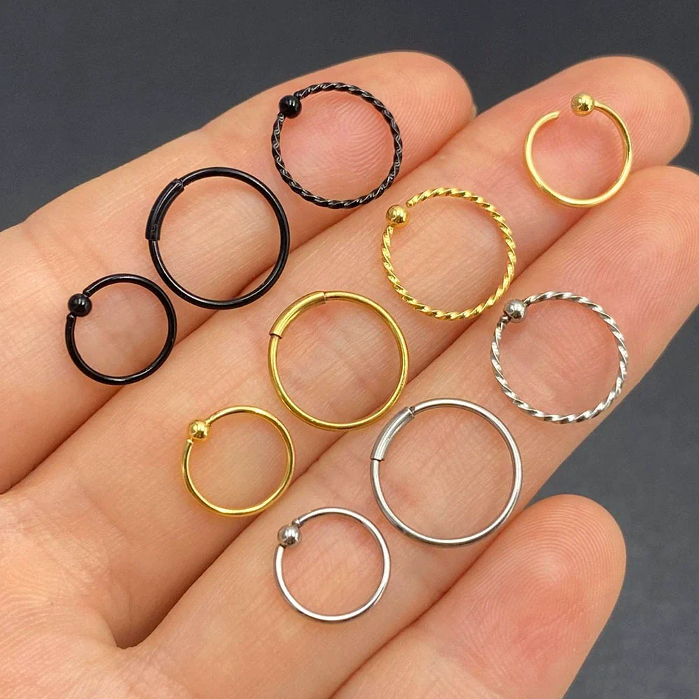 Jewelry Stainless Steel Geometric Threaded Ball Nose Ring Open Ear Ring Universal Hoop Earrings Piercing Electroplated Unisex - Image 3