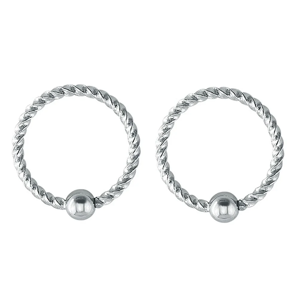 Jewelry Stainless Steel Geometric Threaded Ball Nose Ring Open Ear Ring Universal Hoop Earrings Piercing Electroplated Unisex - Image 6