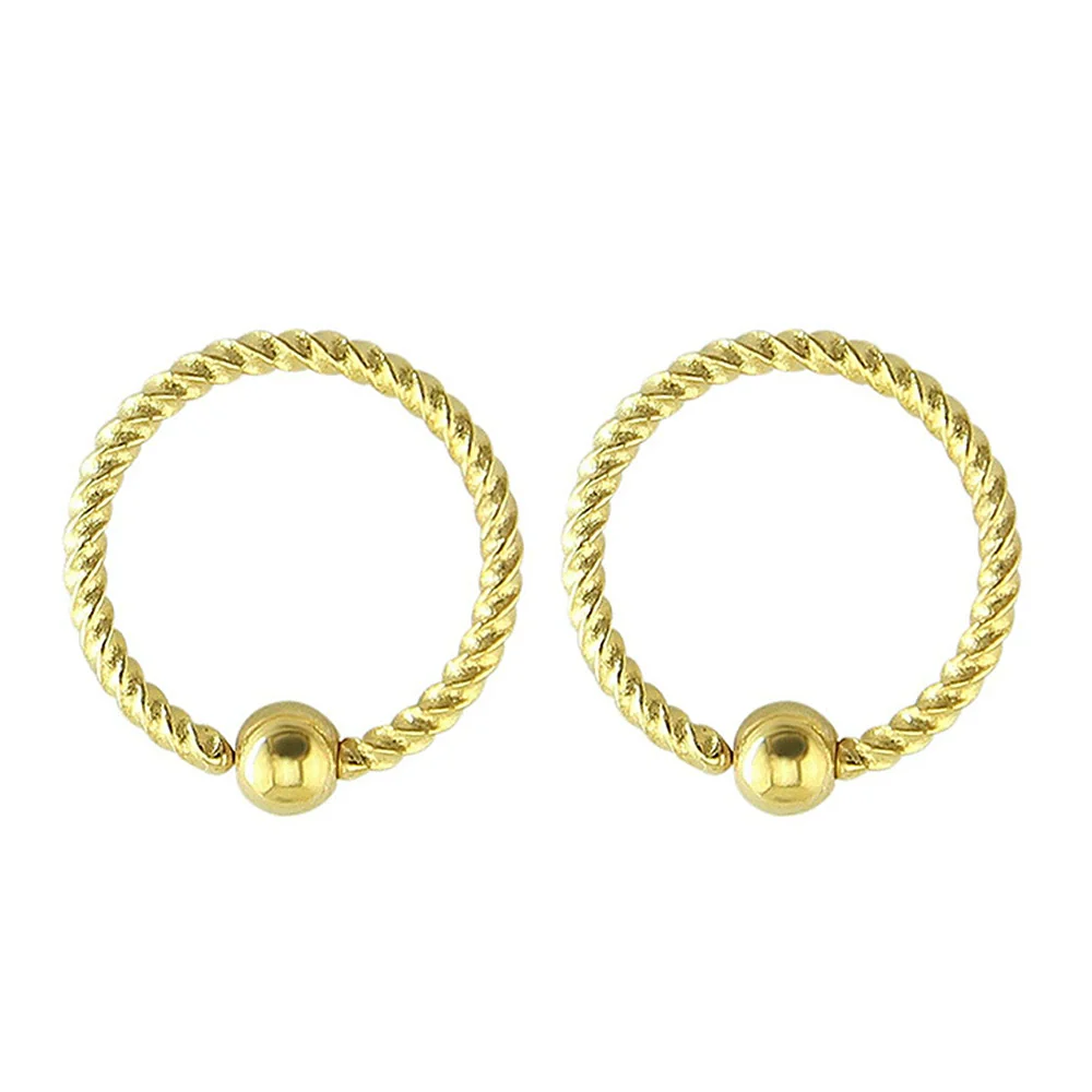Jewelry Stainless Steel Geometric Threaded Ball Nose Ring Open Ear Ring Universal Hoop Earrings Piercing Electroplated Unisex - Image 8