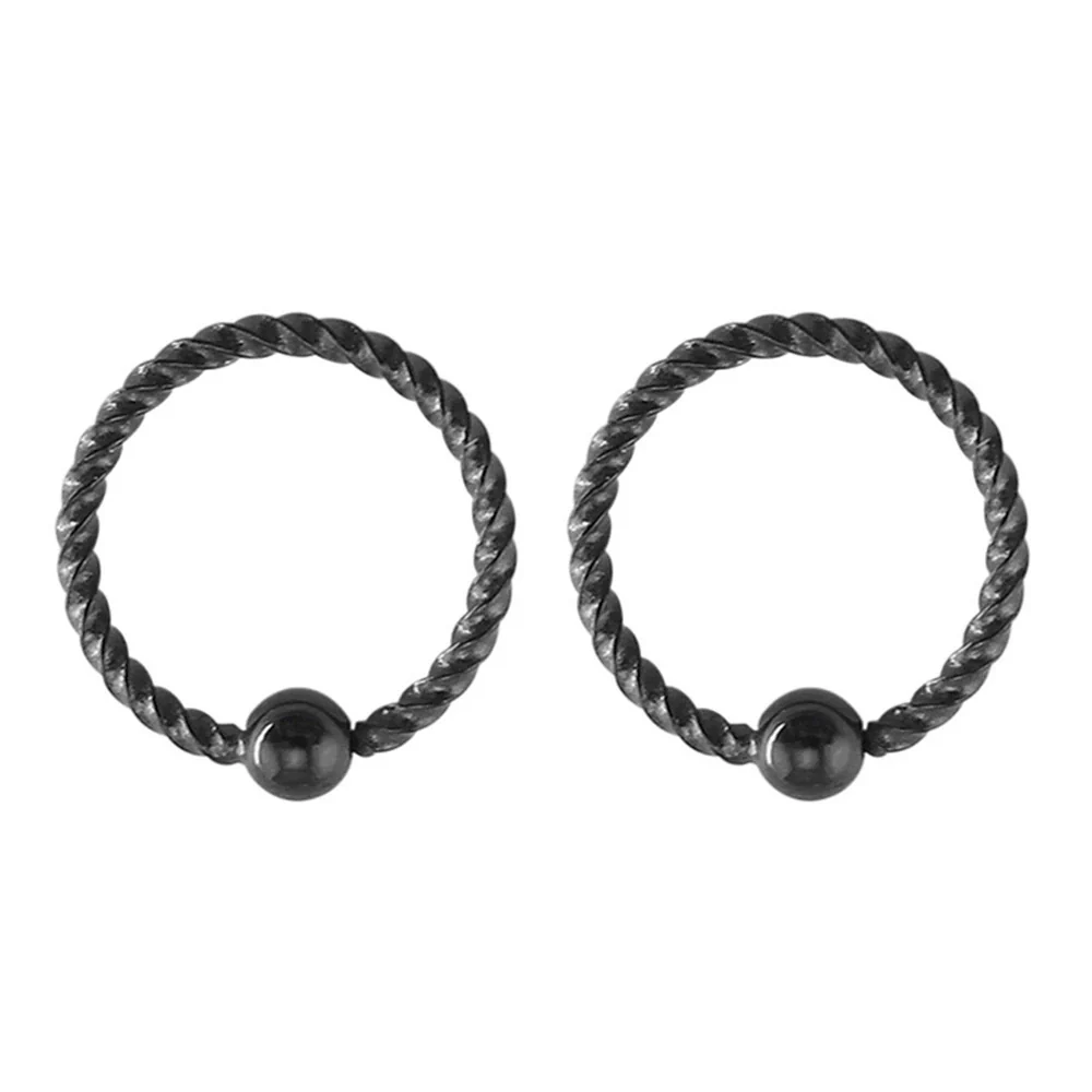 Jewelry Stainless Steel Geometric Threaded Ball Nose Ring Open Ear Ring Universal Hoop Earrings Piercing Electroplated Unisex - Image 9