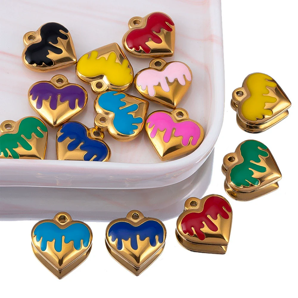 Jewelry Stainless Steel Heart Dripping Oil Pendant For Diy Necklace Earrings Handmade - Image 3