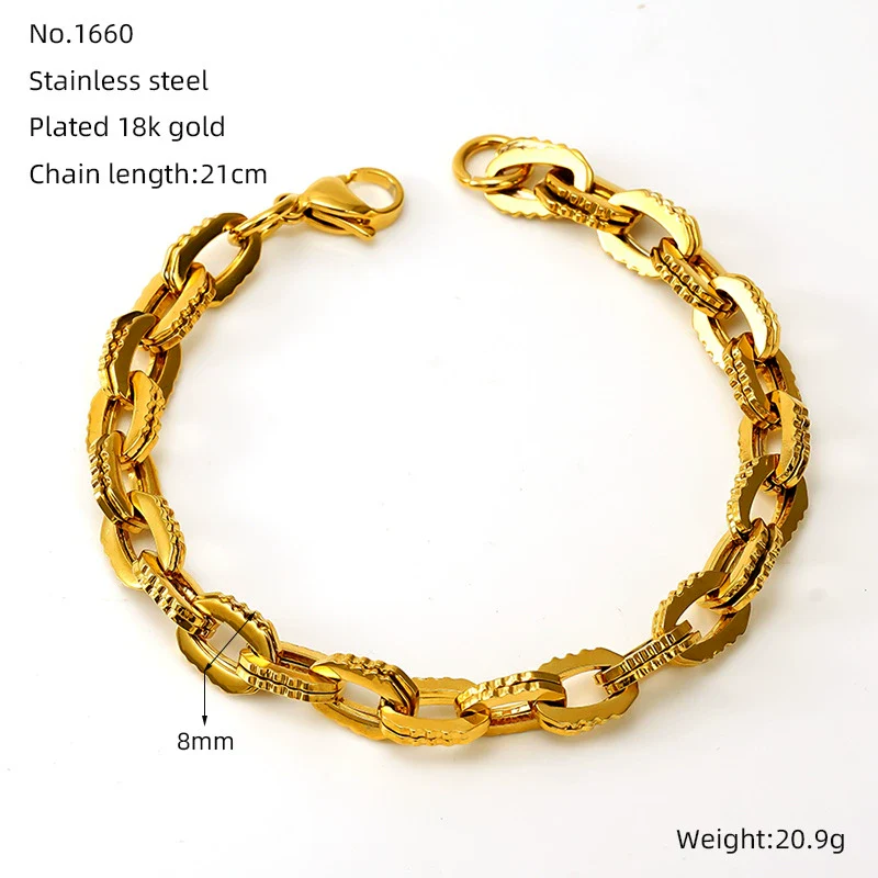 Jewelry 316L Stainless Steel Hiphop Bracelet Goldplated Geometric Design Unisex - Image 11