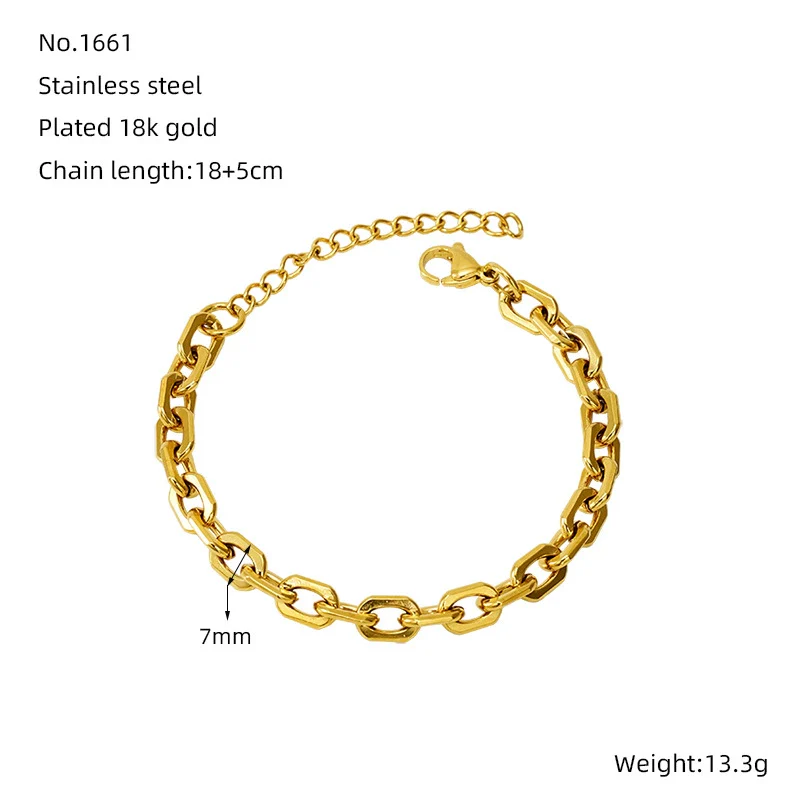 Jewelry 316L Stainless Steel Hiphop Bracelet Goldplated Geometric Design Unisex - Image 12