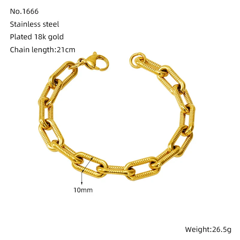 Jewelry 316L Stainless Steel Hiphop Bracelet Goldplated Geometric Design Unisex - Image 17